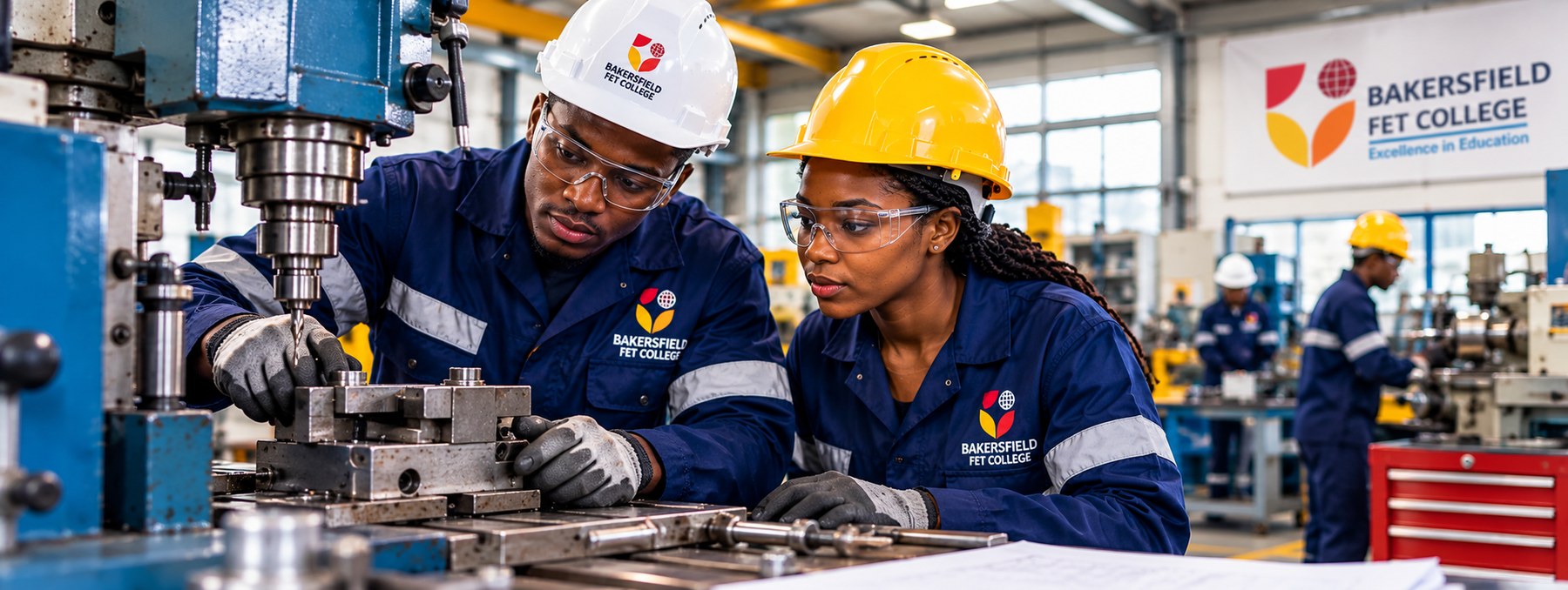 Engineering student working with workshop machinery